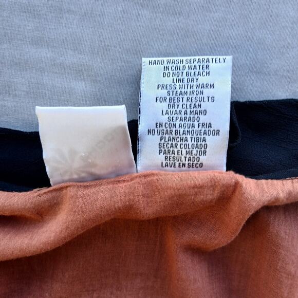 Vintage 1990s Phool Ruffle Collar Blouse M sheer black button up orange lining - Picture 8 of 15